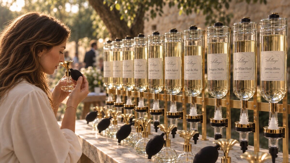 Le bar à parfums — des invités créent leur parfum lors d'un événement
